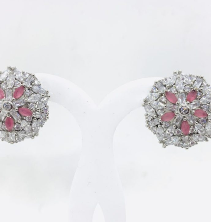 American Diamond Pink Flower Earring