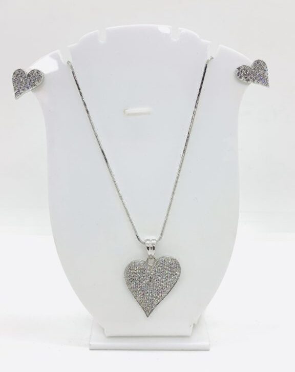 Crystal Heart Shape Necklace Earrings Set