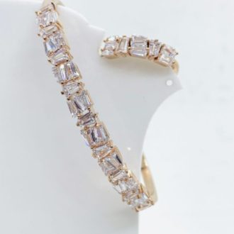 Baguette Crystal Rose Gold  Bracelet with Finger Ring Set