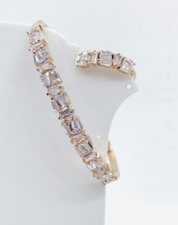 Baguette Crystal Rose Gold  Bracelet with Finger Ring Set