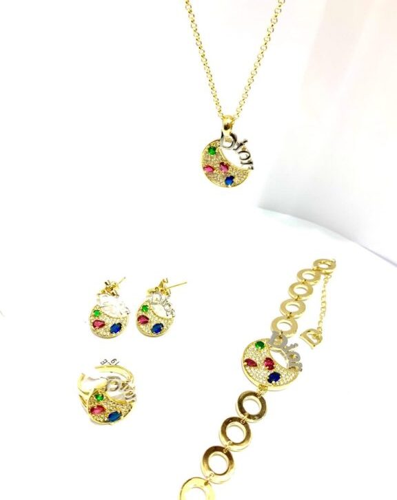 Rainbow Crystals Necklace Earring Bracelet And Ring Set