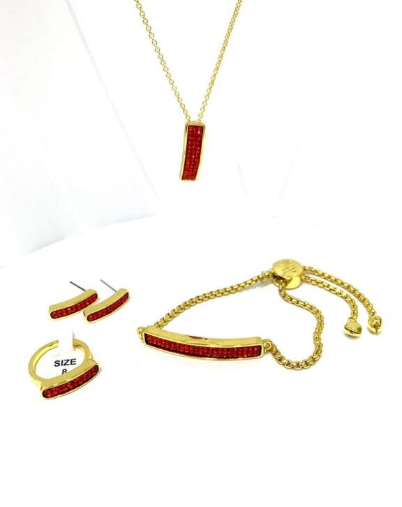 Red Triangle Crystal Necklace Earring Bracelet Finger ring set