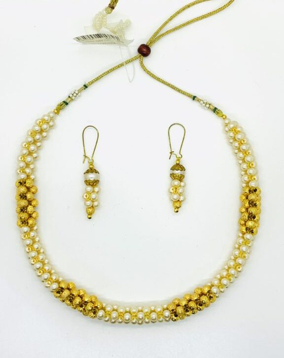 Golden Beads and Pearl Ball Round Necklace set