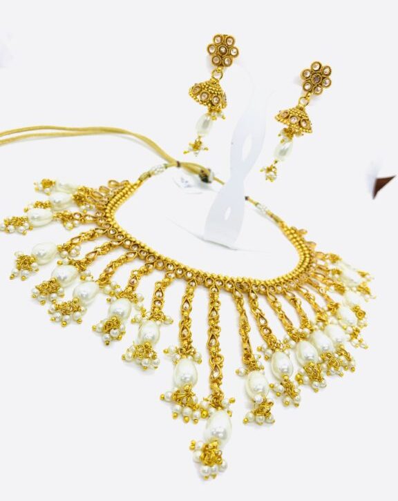 Brass And Pearls combined Choker Necklace Set