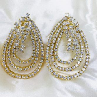Golden Leaf American Diamond CZ Stone Earrings