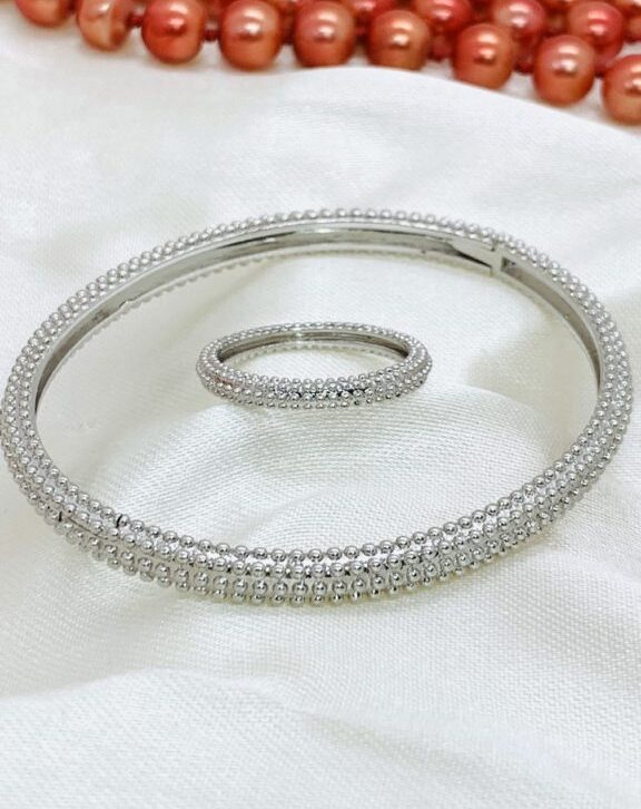 Silver Simple Band Bracelet and Finger ring set