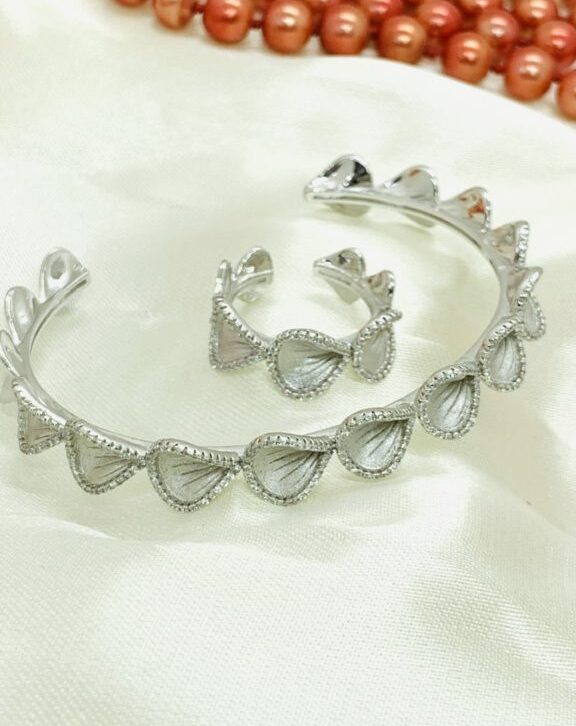 Silver shining cube bracelet and finger ring set