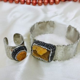 Square Orange Turkey Bracelet And finger ring Set