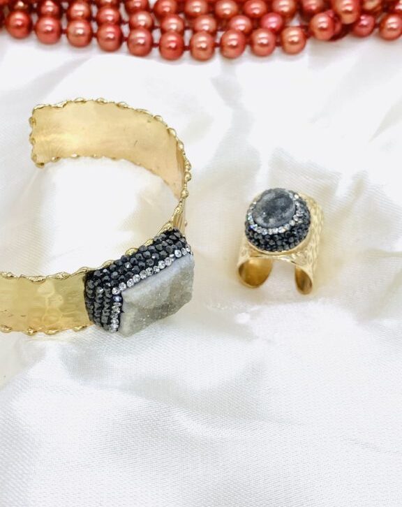 Center Stone Agate Bracelet and finger ring set