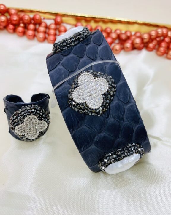 Blue Leather Agate Stone Turkey Bracelet and Finger ring set