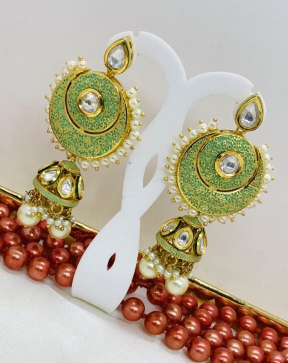 Pistachio Handcrafted Meenakari Indian Earrings