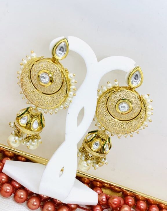 Exclusive Handcrafted Kundan Meenakari Beige Earrings