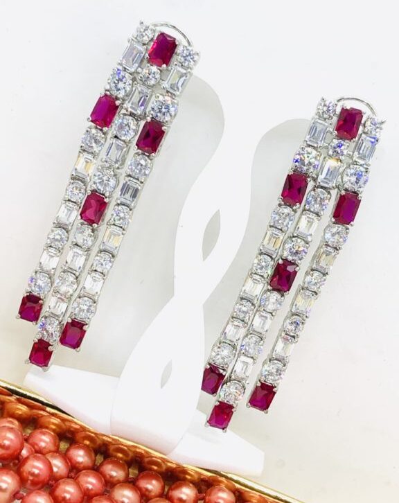 Radiant Ruby American Diamond CZ Stone Earrings