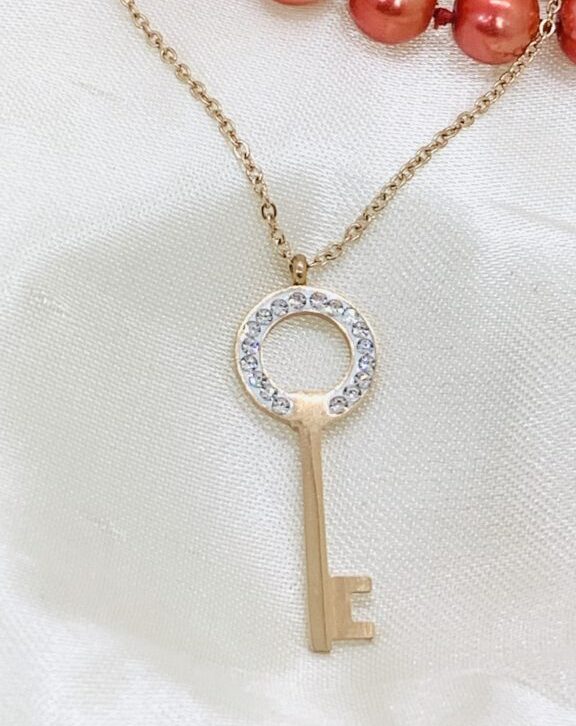 Rose Gold Ceramic Key CZ Necklace