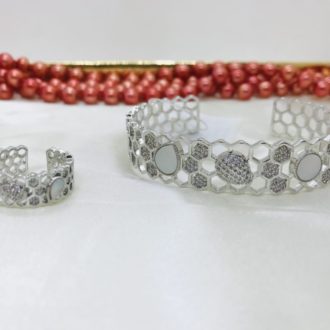 Silver Stone Honeycomb Bracelet with Finger Ring Set